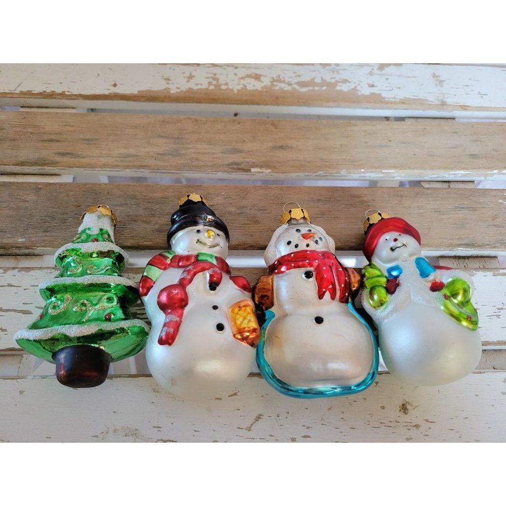 Glass snowman tree ornament set Xmas tree